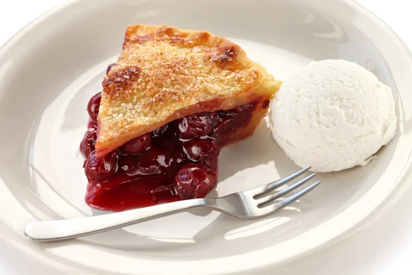 Cherry pie with ice cream — Stock Photo, Image