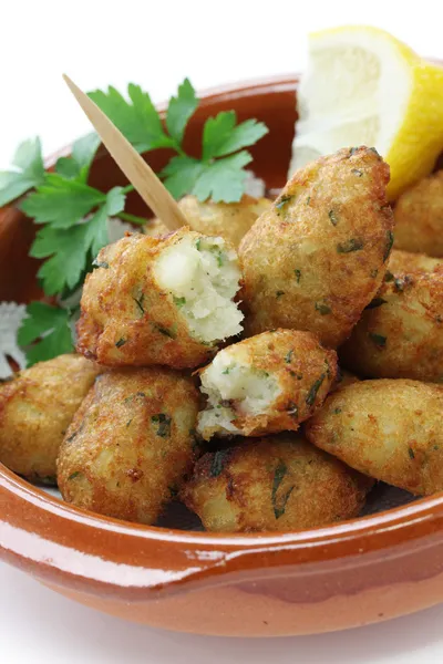 Salt cod (bacalhau,bacalao) fritters, croquettes — Stock Photo, Image