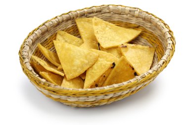 Homemade tortilla chips in basket clipart