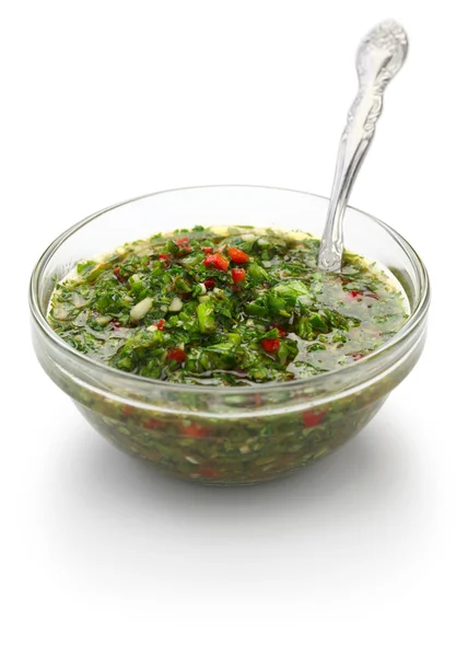 Chimichurri sauce, traditional Argentine condiment — Stock Photo, Image