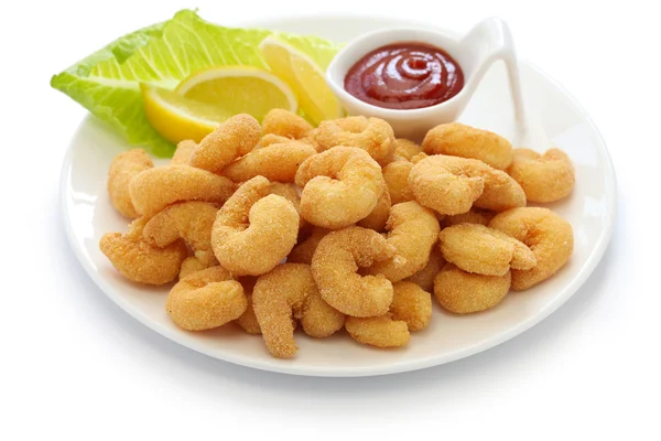 Popcorn shrimp with ketchup sauce — Stock Photo, Image