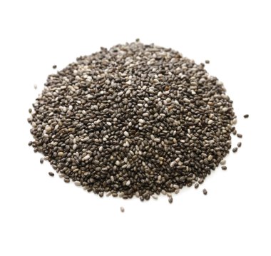 Beyaz arka plan üzerinde izole chia tohum yığını