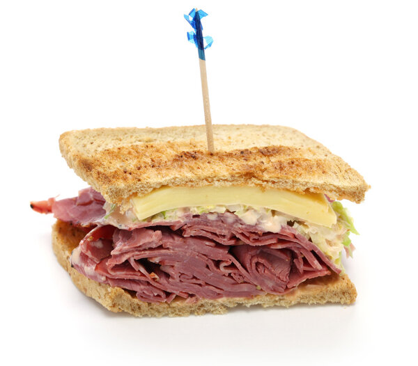 Reuben sandwich with pastrami and swiss cheese