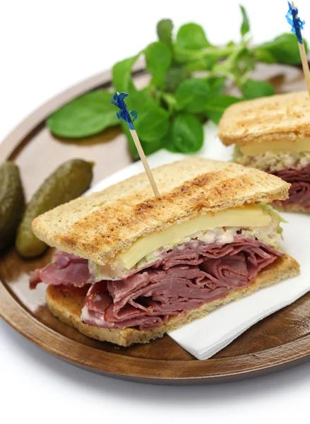 Reuben sandwich with pastrami and swiss cheese — Stock Photo, Image