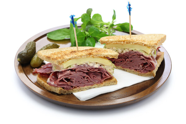 Reuben sandwich with pastrami and swiss cheese