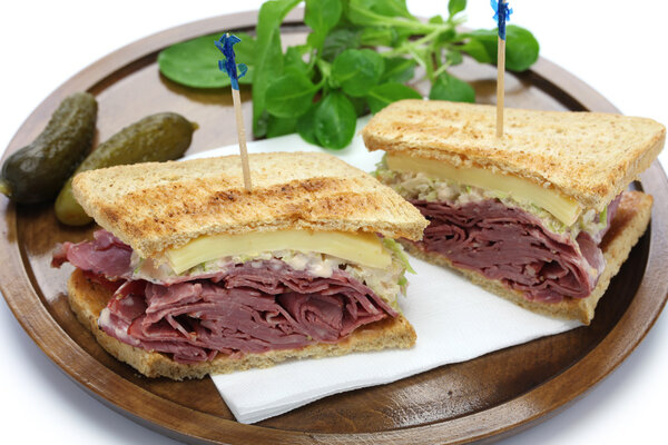 Reuben sandwich with pastrami and swiss cheese