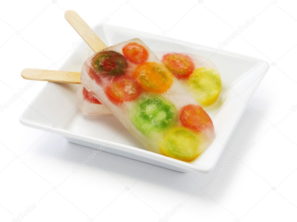 Veggie ice pop, colorful cherry tomatoes