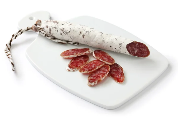 Fuet calidad, spanish moldy salami — Stock Photo, Image