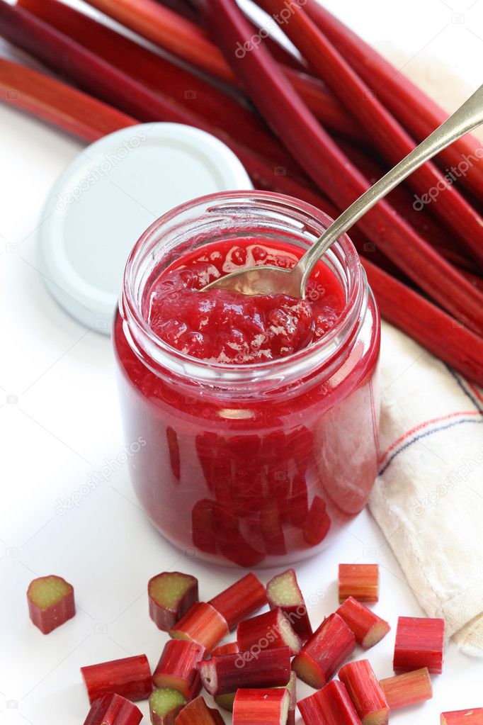 Homemade rhubarb jam in jar