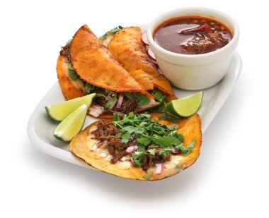 Ev yapımı sığır eti birria taco, Meksika yemeği.