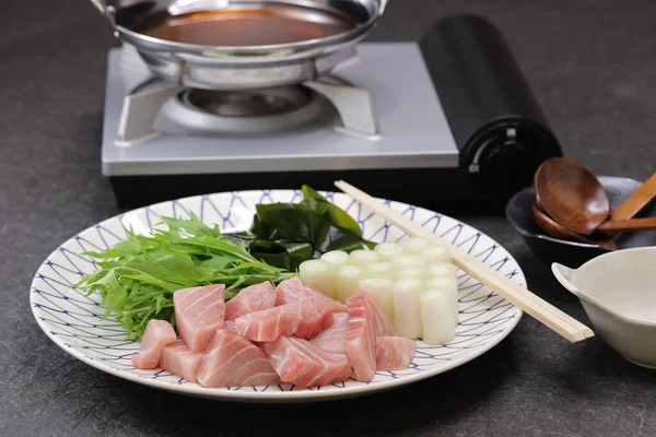 Negima Nabe Pentola Calda Tonno Scalogno Cucina Tradizionale Giapponese — Foto Stock