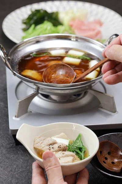 Negima Nabe Ton Balığı Soğan Çorbası Geleneksel Japon Mutfağı — Stok fotoğraf