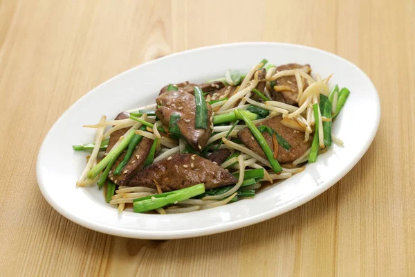 Pork Liver Chinese Chive Bean Sprouts Stir Fry — Stock Photo, Image
