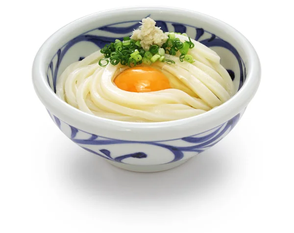 Kamatama Udon Nouilles Chaudes Udon Avec Oeuf Cru Sauce Soja — Photo