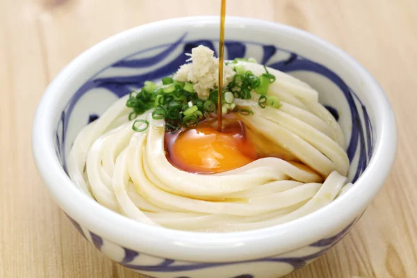 Kamatama Udon Nouilles Chaudes Udon Avec Oeuf Cru Sauce Soja — Photo