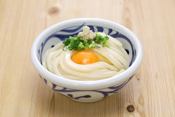 Kamatama Udon Macarrão Udon Quente Com Ovo Cru Molho Soja — Fotografia de Stock