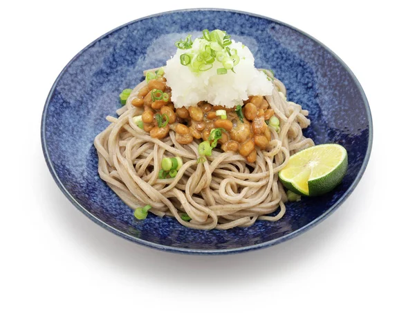 Soba Buckwheat Noodles Natto Fermented Soybeans Grated Daikon Radish Japanese — Stockfoto