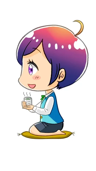 Manga Kawaii Chibi Weibliche Büroangestellte Illustration Japanische Teepause — Stockfoto