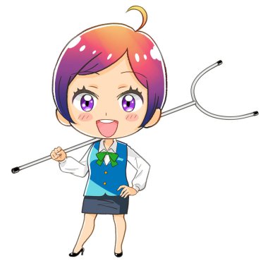 Manga kawaii chibi kadın bankacı illüstrasyonu (Sasumata tarafından savunma eğitimi) )