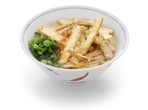ごぼう天ぷらうどんスープ日本の福岡料理 — ストック写真