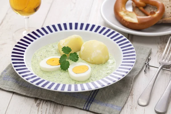 Frankfurter Salsa Verde Con Patatas Huevos Cocidos Cocina Alemana — Foto de Stock