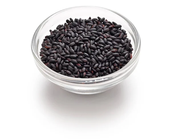 Black Rice Glass Bowl Isolated White Background — Fotografia de Stock