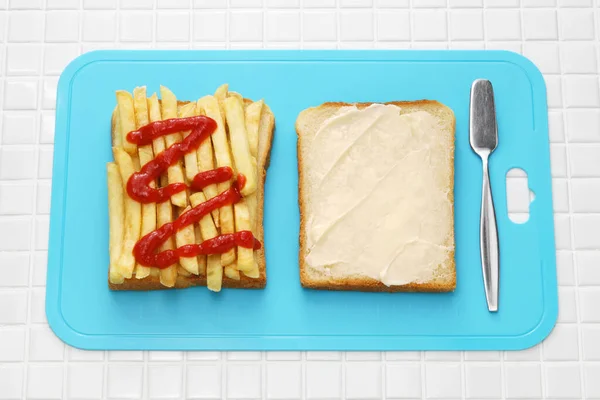 Chip Butty Kanapka Frytkami Brytyjskie Jedzenie — Zdjęcie stockowe