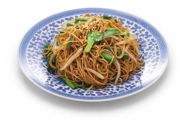 Fideos Fritos Salsa Soja Estilo Hong Kong Chow Mein Aislados — Foto de Stock