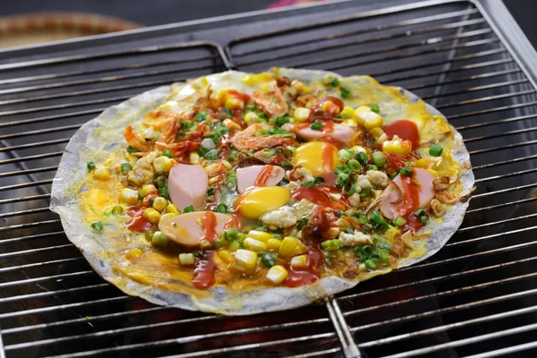 Vietnamese Rice Paper Pizza Banh Trang Nuong Street Food Originates — Foto de Stock