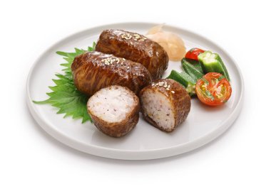 beef wrapped rice balls, Japanese food