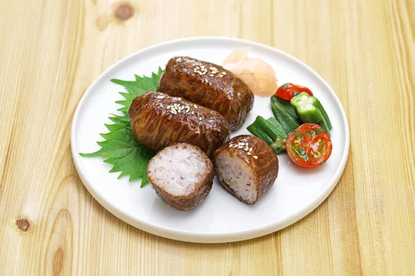 Beef Wrapped Rice Balls Japanese Food — Stock Photo, Image