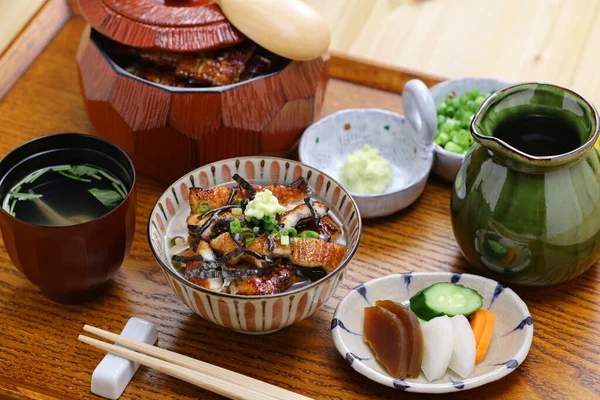 Hitsumabushi Prato Japonês Arroz Nagoya Decorado Com Enguia Unagi Grelhada — Fotografia de Stock