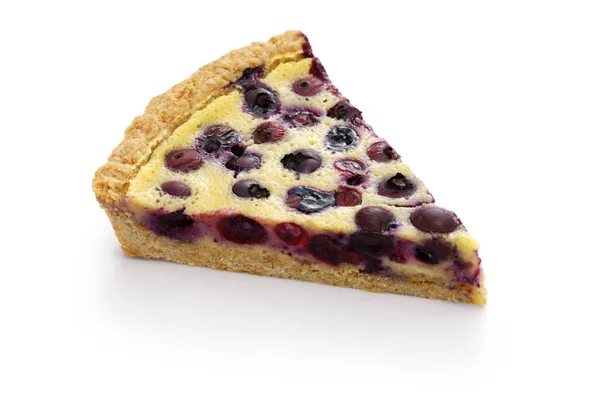 Slice Finnish Blueberry Pie Mustikkapiirakka Isolated White Background — Stock Photo, Image