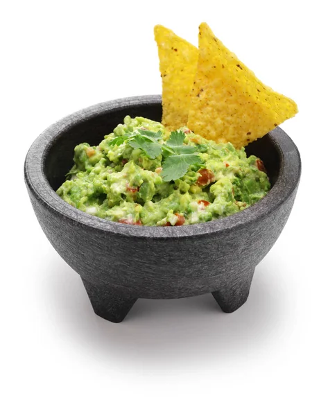 Guacamole Caseiro Com Chips Tortilla Aperitivo Mexicano — Fotografia de Stock