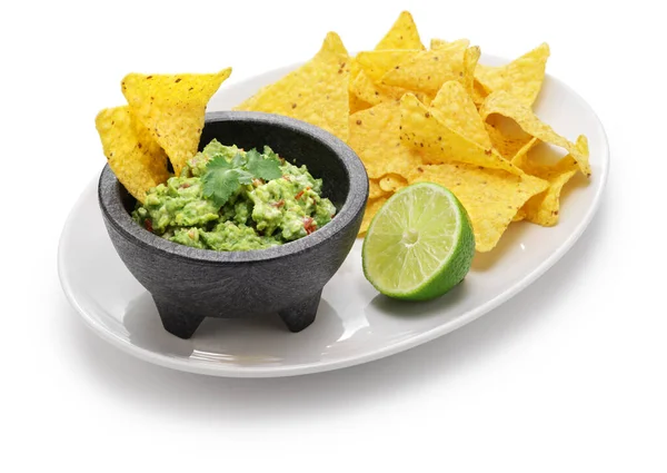 Guacamole Caseiro Com Chips Tortilla Aperitivo Mexicano — Fotografia de Stock