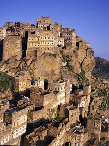 Vista sobre Hajjarrah, Yemen, al atardecer —  Fotos de Stock