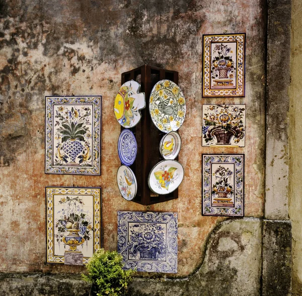 Selection Handmade Decorated Plates Market Stall Rhodes Old Town Rhodes — Stock Photo, Image