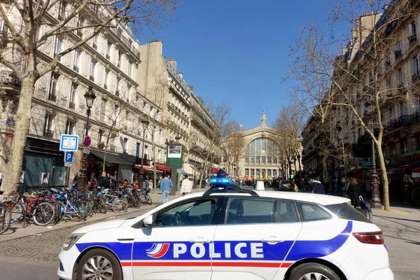 Franse Politie Actie Bij Protesten Achtergrond Voor Het Gare Nord — Stockfoto