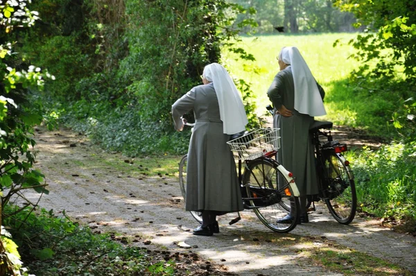 Nonnen mit Fahrrädern lizenzfreie Stockfotos