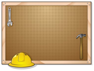 Peg Board Cartoon With Hard Hat and Tools clipart