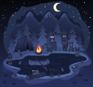 Camping In The Woods At Night clipart