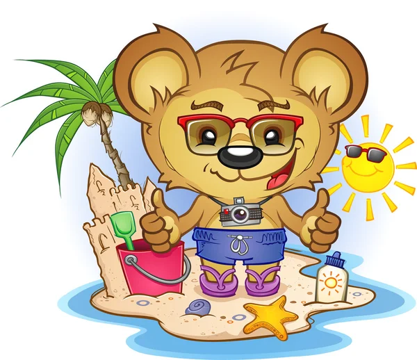 Beach Teddy Bear personaggio dei cartoni animati — Vettoriale Stock