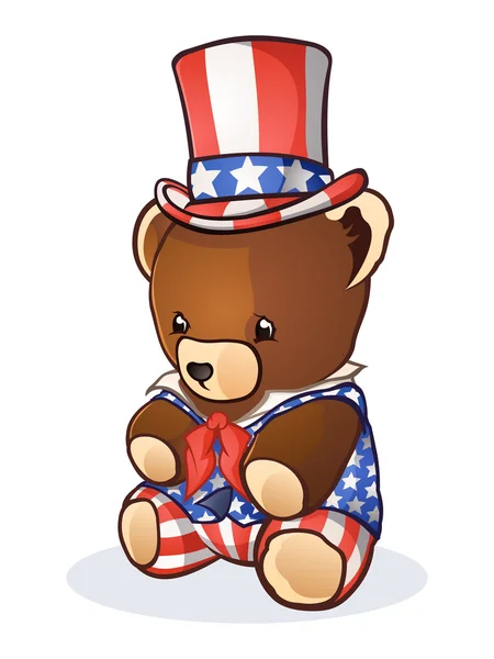 Tío Sam Teddy Bear Personaje de dibujos animados — Vector de stock