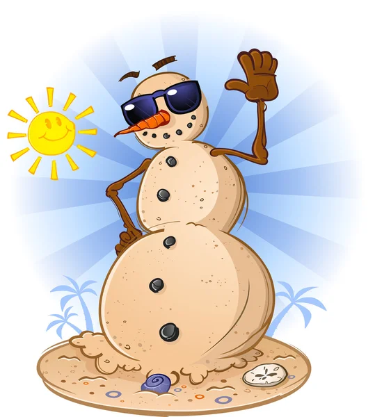 Snowman Tropical Beach — Image vectorielle