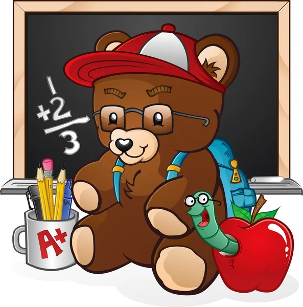 Caricature d'ours en peluche de retour à l'école — Image vectorielle