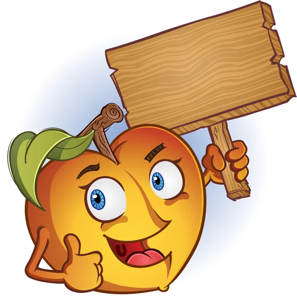 Peach Cartoon Character Holding A Wooden Sign — Stock Vector