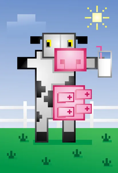 Pixelated vaca beber leche dibujos animados — Archivo Imágenes Vectoriales