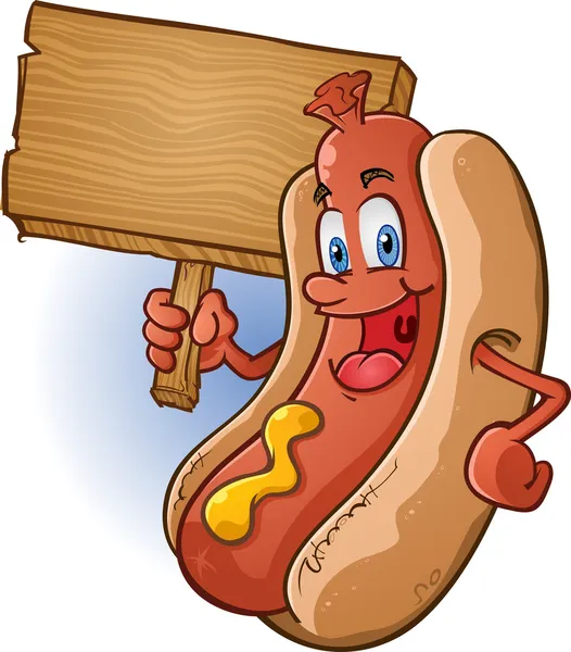 Hot-Dog-Karikatur mit einem Schild — Stockvektor