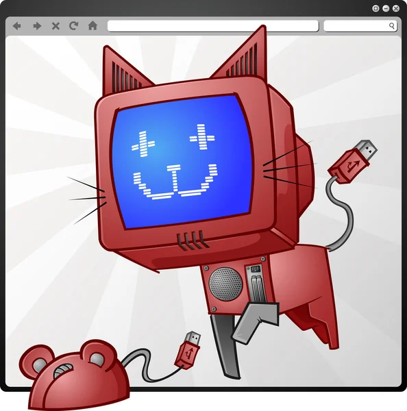Computer gatto e topo in un browser Internet — Vettoriale Stock