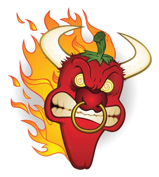 Raging Bull Chili Pimenta Personagem dos desenhos animados —  Vetores de Stock